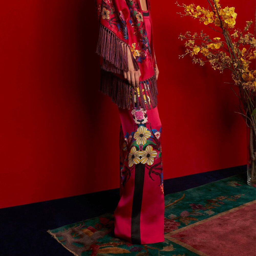 Etro PF/18 Magenta Pink Floral-Print Palazzo Pants